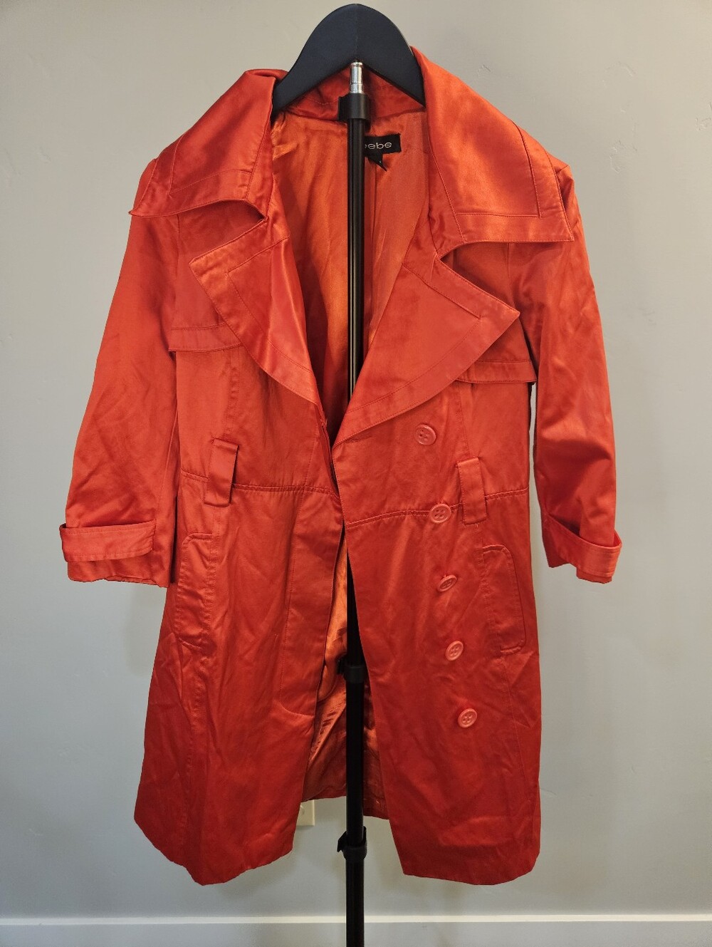 Bebe Red Satin Trench Coat
